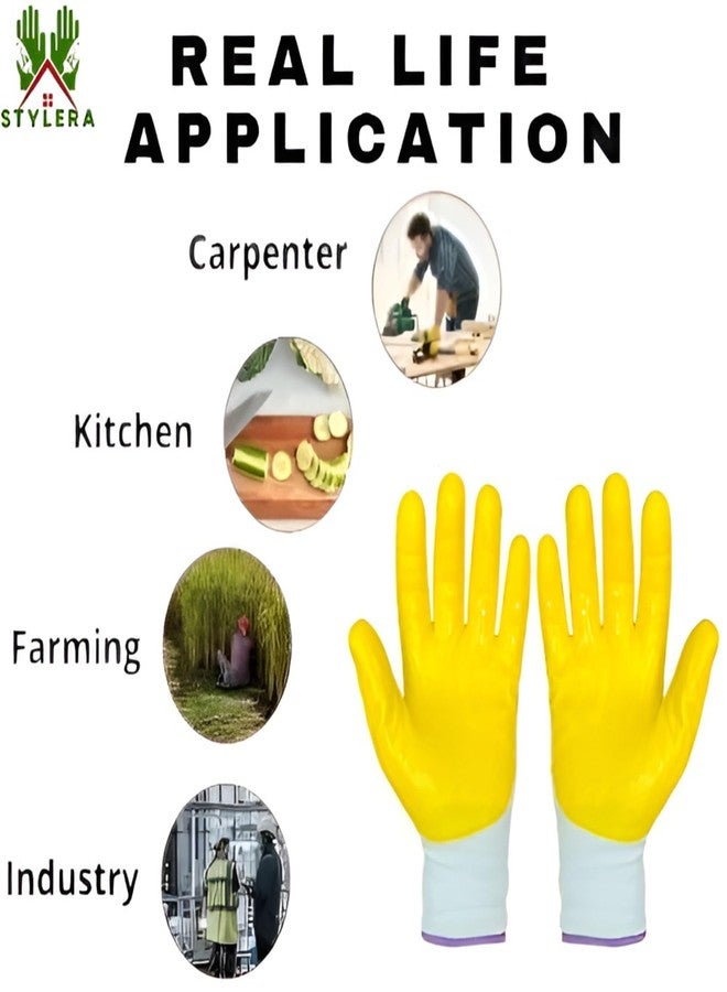 STYLERA Oil & Cut Resistant Safety Hand Gloves Cut-Proof Protection Nylon, Latex, Nitrile Safety Hand Gloves (PACK OF 12 PAIR, YELLOW) - Image 2